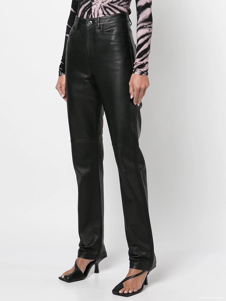 Cheap straight-leg Women leather Versace trousers 0630